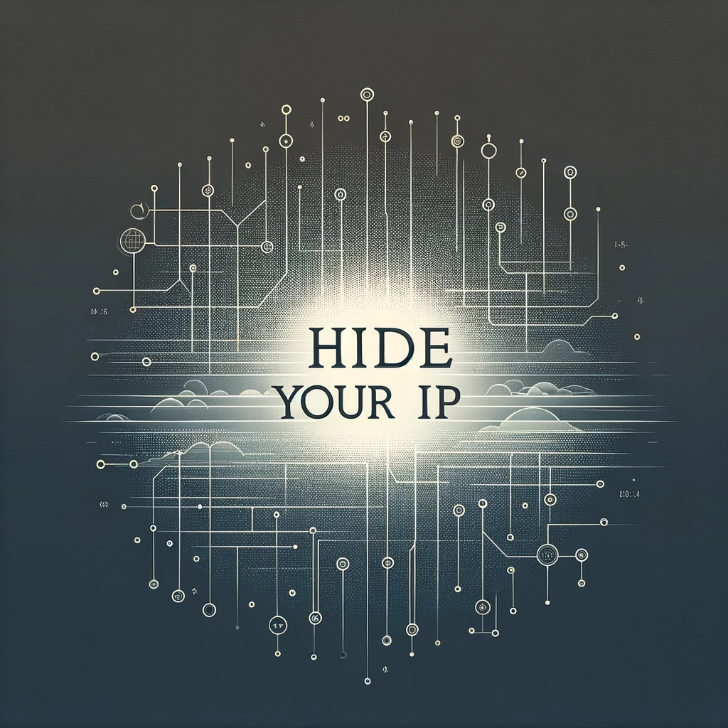 A refined, minimalist graphic design featuring the phrase 'Hide your IP' in small, elegant typography. 