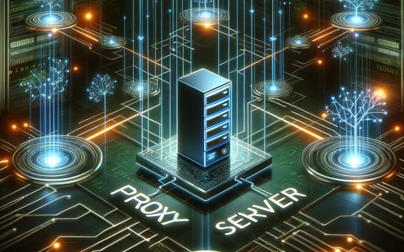 A digital artwork depicting the concept of proxy servers.
